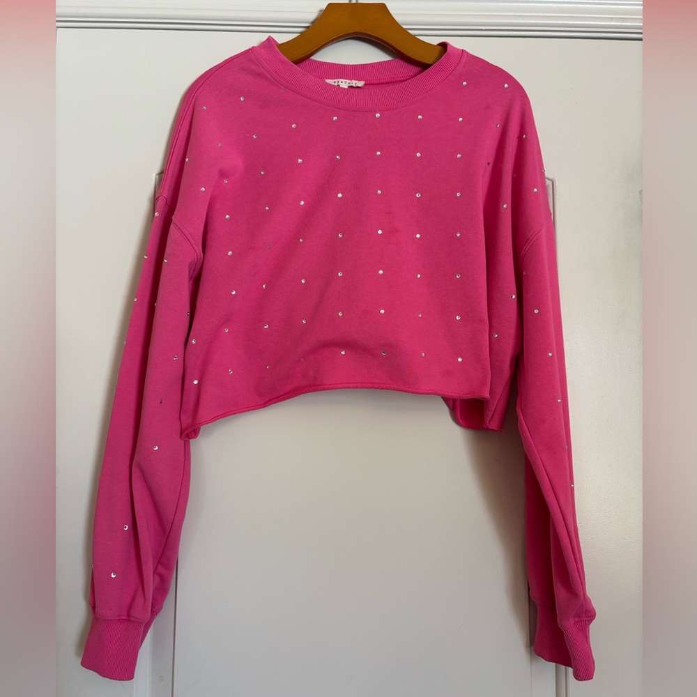 BAEVELY Pink Cropped Sweatshirt with Rhinestone Accents. size Medium